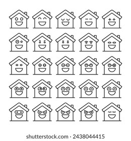 happy home emoticons set vector illustration