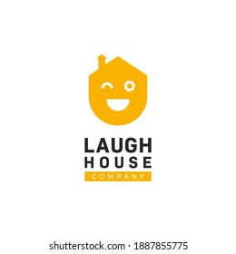 Happy Home Fun Comedy Laugh House Logo, House Logo With Big Laugh Smile Face Expression Icon Illustration Concept Vector