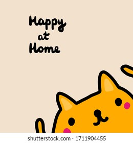Happy at home hand drawn vector illustration in cartoon comic style tender cat domestic animal
