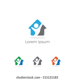 Happy Home Real Estate Construction Building Company Vector Logo Icon, People Home, Apartment For Students, Hostel Logo