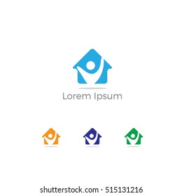 Happy home real estate construction building company vector logo icon, people home, apartment for students, hostel logo