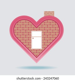 Happy home in shape of heart floating  on light grey background