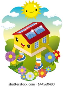 a happy home walking among the flowers with the sun shining