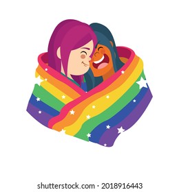 Happy homosexual couple with lgbt rainbow colors Vector