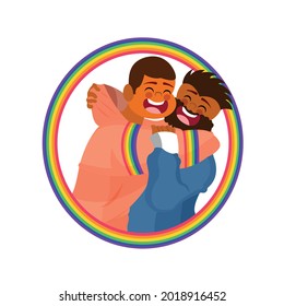 Happy homosexual couple with lgbt rainbow colors Vector