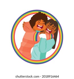 Happy homosexual couple with lgbt rainbow colors Vector