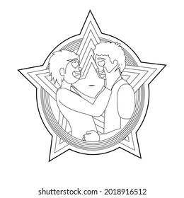 Happy homosexual couple with lgbt rainbow outline Vector
