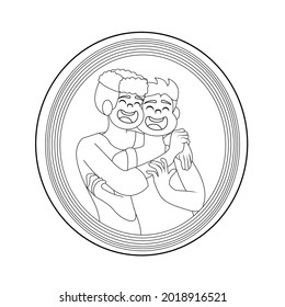 Happy homosexual couple with lgbt rainbow outline Vector