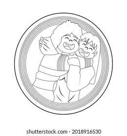 Happy homosexual couple with lgbt rainbow outline Vector