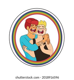 Happy homosexual couple with lgbt rainbow colors Vector