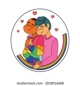 Happy homosexual couple with lgbt rainbow colors Vector