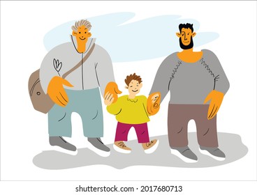 Happy homosexual family with baby - vector illustration.