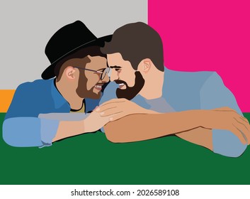 Happy homosexual male couple spending time together