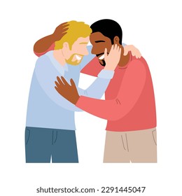 Happy homosexual men couples in love embrace each other. vector flat style cartoon illustration.   