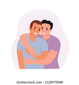 Happy homosexual men couples. Loving Couple In Love Hugging. Vector flat style cartoon illustration