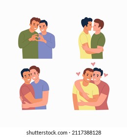 Happy homosexual men couples. Vector flat style cartoon illustration