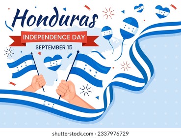 Feliz Día de la Independencia de Honduras Ilustración vectorial el 15 de setiembre con fondo de bandera ondeando con plantillas de dibujo de mano de festividad nacional