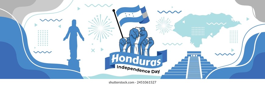 Feliz Día de la Independencia de Honduras Ilustración vectorial el 15 de setiembre con fondo ondeando banderas en Plantillas nacionales dibujadas a mano por Festiva