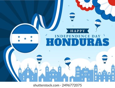 Happy Honduras Independence Day Vector Illustration for September 15 with Waving Flag Background in National Holiday Flat Style Cartoon Design