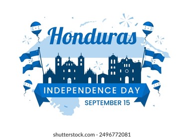 Feliz Ilustración vectorial del Día de la Independencia de Honduras para el 15 de septiembre con fondo de bandera ondeando en diseño de dibujos animados de estilo plano nacional de Festiva