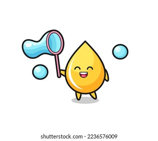 happy honey drop cartoon playing soap bubble , cute style design for t shirt, sticker, logo element