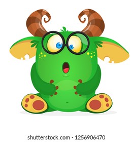 Happy horned monster singing. Halloween  vector illustration. Design for logo or print package