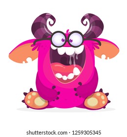 Happy horned monster singing. Halloween  vector illustration.