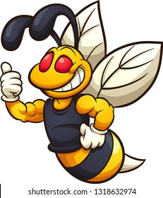 Happy hornet, wasp, or bee mascot clip art. Vector illustration with simple gradients. All in a single layer. 