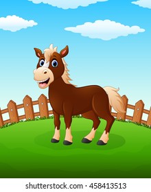 Happy Horse Cartoon On Field Stock Vector (Royalty Free) 458413513 ...