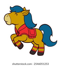 A Happy Horse Leaping Joyfully in Vibrant Attire