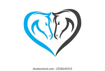 Happy Horse Love logo horse life design healthy vector icon template Vector horse black vector head face outline silhouette drawing illustration in heart frame shape on white background .Love horses 