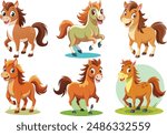 Happy horses Vector Illustration. Clipart, Design, Line art, Drawing.