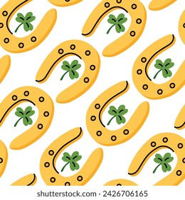 Happy horseshoe with shamrock pattern for St. Patrick's Day