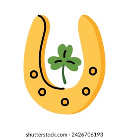 Happy horseshoe with shamrock for St. Patrick's Day