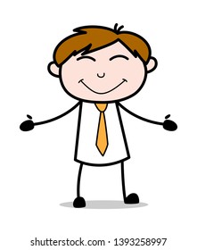 Happy Host - Office Salesman Employee Cartoon Vector Illustration﻿
