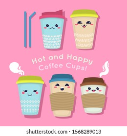 Happy and Hot Coffee Cups Characters