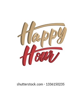Happy hour 3d lettering design. Vector illustration.