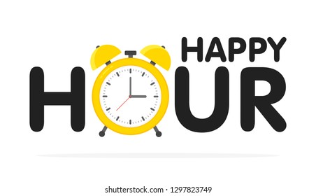 Happy hour alarm clock design, vector illustration.
