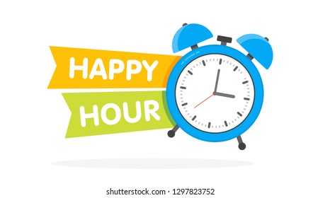 Happy hour alarm clock design, vector illustration.