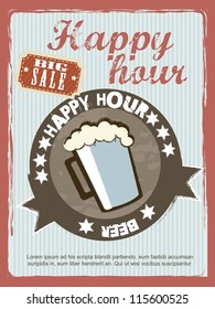 happy hour announcement, vintage style. vector illustration