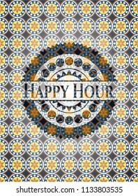 Happy Hour arabesque emblem. arabic decoration.