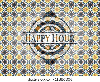Happy Hour arabic style emblem. Arabesque decoration.