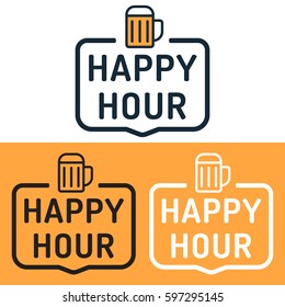 Happy Hour. Badge With Beer Icon. Flat Vector Illustration On White Background.