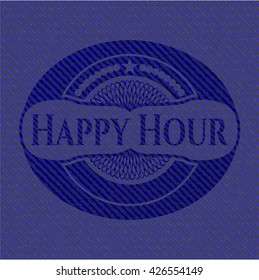 Happy Hour badge with denim background