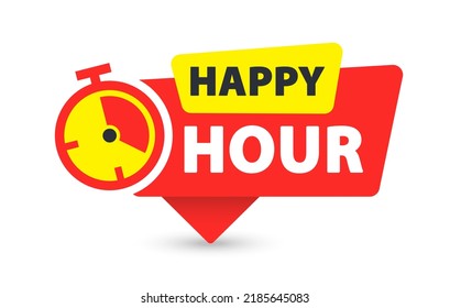 Happy Hour - Banner, Speech Bubble, Label, Sticker, Ribbon Template. Vector Stock Illustration