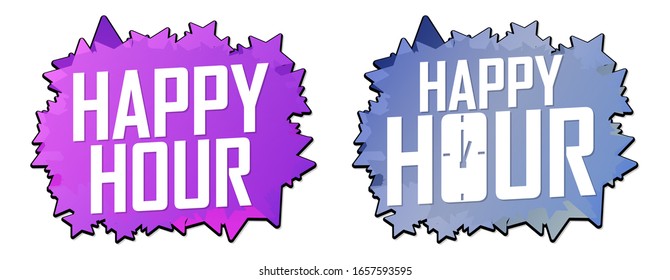 Happy Hour banners design template, sale tags, vector illustration