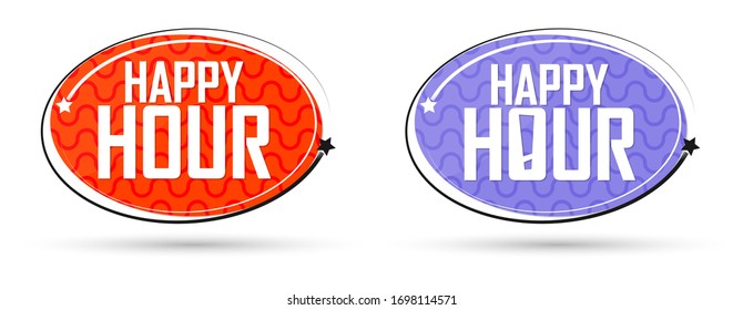 Happy Hour banners design template, sale tags, vector illustration