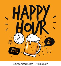 Happy Hour Beer Illustration