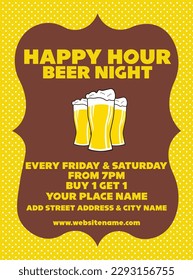 happy hour beer night celebration party poster flyer or social media post design