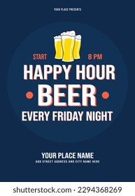 happy hour beer night celebration poster flyer social media post design